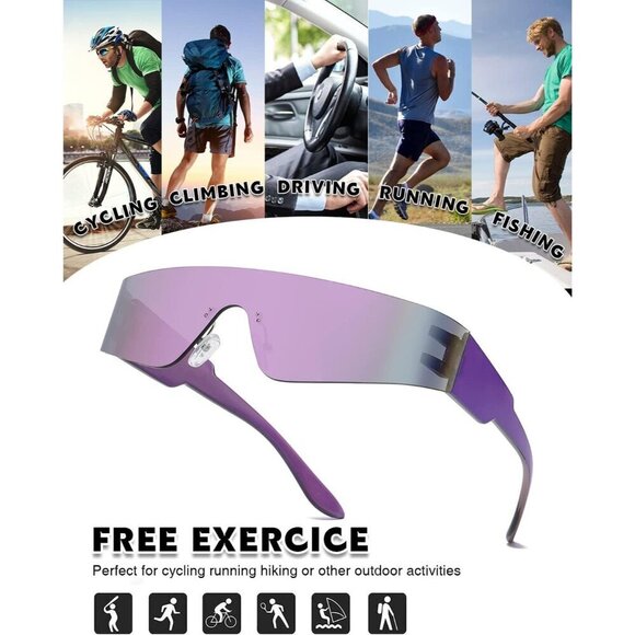 Futuristic Rimless Wrap Sunglasses 3 Pack UV400 Sun Shades Women Men main image 4